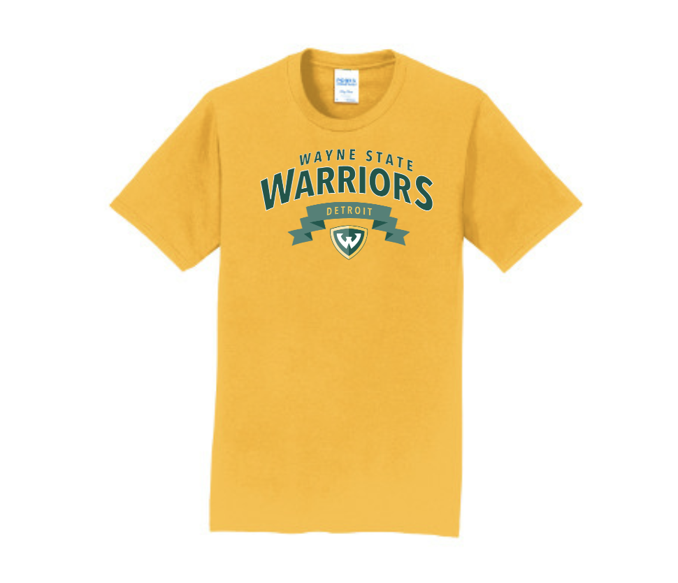 Yellow t-shirt that says Wayne State Warriors Detroit